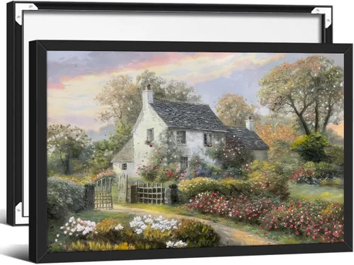 Vista 8 de Haitunone Póster de estanque de pato real con animales de granja, arte de pared, pintura de pato vintage, pintura al óleo, cazador de pájaros