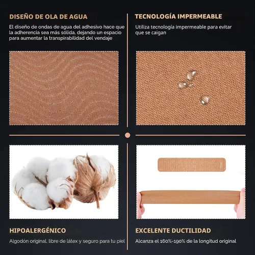 Vista 2 de CKeep Cinta de kinesiología, sin cortar, 2 rollos, cinta elástica de algodón original de alta calidad, sin látex, hipoalergénica, 2 pulgadas x 16