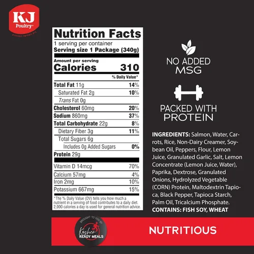 Vista 2 de KJ Poultry Kosher Ready Meals - Filete de salmón y pescado, comida Parve MRE lista para comer, alimentos proteicos, halal, (1 unidad) preparado