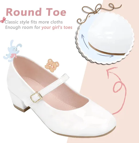 Vista 7 de MIXIN Zapatos de vestir Mary Jane para niñas, zapatos de bailarina de princesa, zapatos de tacón bajo para fiesta escolar, boda, zapatos de regreso