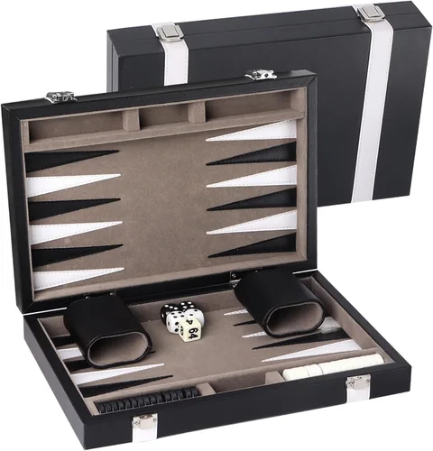 Vista 10 de GSE Games & Sports Expert - Juego de mesa de backgammon de piel (tamaño pequeño/mediano/grande) Premium Leather, Travel Folding Board, Classic