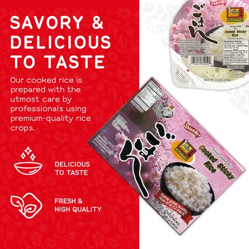 Vista 3 de Shirakiku Granos secos y arroz – Arroz blanco pegajoso de grano corto estilo japonés – Arroz de sushi cocido listo para comer de alta calidad apto
