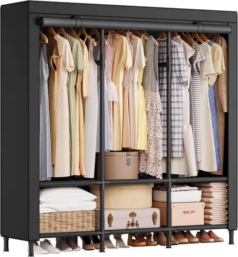 Vista 8 de SONGMICS Armario portátil, 51.2 pulgadas de gran capacidad, perchero para ropa, 0.984 in de diámetro, tubos de acero gruesos, organizador de ropa