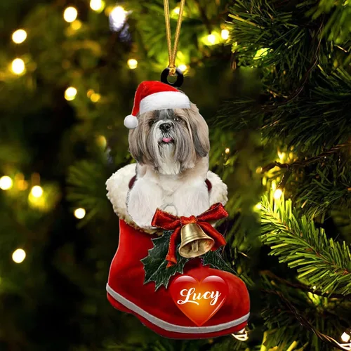 Vista 28 de Adorno de Navidad de perro afgano en bota de Papá Noel, adorno de nombre de perro personalizado, regalo para amante de los perros, decoración