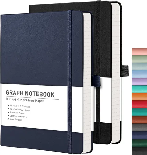 Vista 64 de RETTACY Lined Journal Notebook, 192 Numbered Pages per Pack, 5.7'' x 8.3'' 2-Pack, Leather Hardcover, 100 GSM Thick Paper, for Men & Women, Negro