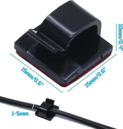 Vista 2 de 100 clips adhesivos para cables en la pared, organización de cables para TV, PC, laptop, cables Ethernet y escritorios (negro)