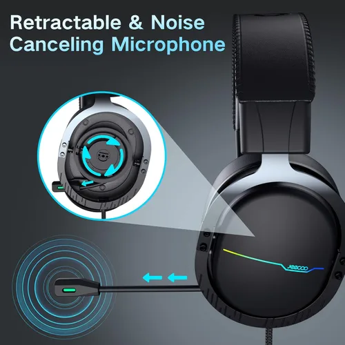 Vista 3 de Jeecoo J75 - Auriculares USB para juegos para PC, sonido envolvente 7.1, micrófono transparente retráctil, almohadillas de espuma viscoelástica