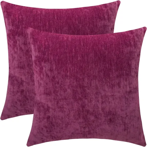 Vista 31 de Juego de 2 fundas de almohada decorativas de pana burdeos suaves y acogedoras, fundas de cojín cuadradas de chenilla para sofá, decoración de sala