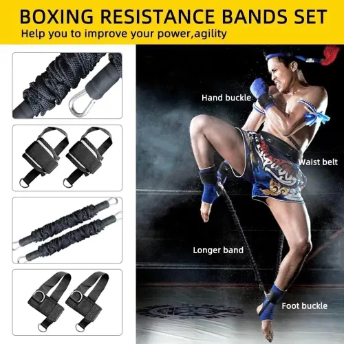 Vista 4 de Bandas de resistencia de boxeo, bandas de resistencia de velocidad de agilidad y fuerza de piernas para hombres y mujeres, ejercicio Power Punch Pro