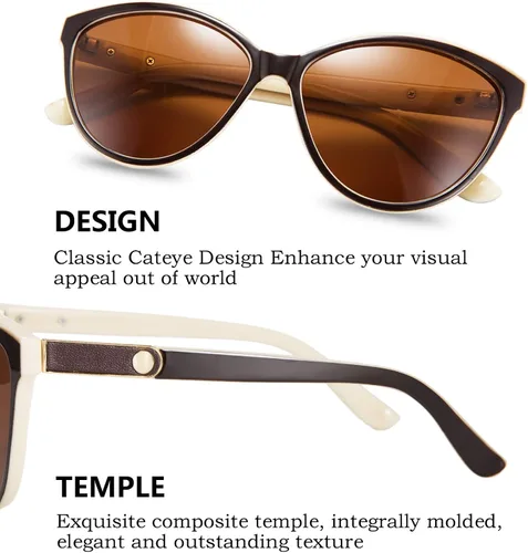 Vista 3 de FEISEDY Gafas de sol polarizadas clásicas Cateye para mujer 100 protección UV B2512 58mm