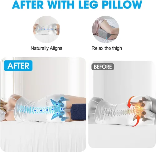 Vista 7 de Almohada de rodilla para dormir de lado, almohada de piernas con gel refrescante, azul/grande Memory Foam Elevation Pillow for Spine Aligning