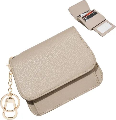 Vista 26 de Cartera pequeña para mujer, con bloqueo RFID, delgada y bolsillo para monedas, tarjetero plegable para tarjetas de crédito con ventana