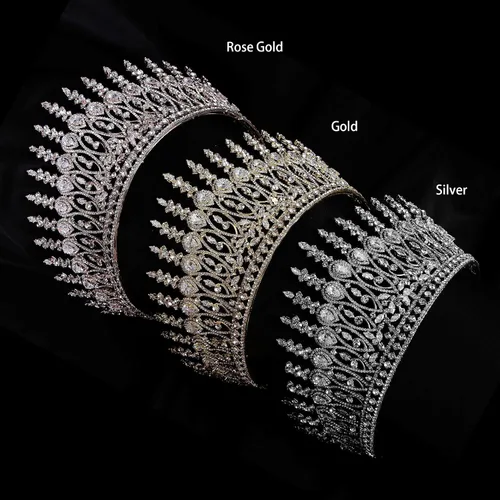 Vista 7 de Tiaras altas de boda para novia, coronas grandes de reina con circonita cúbica 5A, diadema de princesa con circonita cúbica para novia, corona