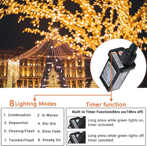 Vista 2 de Luces de Navidad para interiores y exteriores, tira de 200 luces LED para Navidad, de 23 m, con 8 modos, se puede conectar con otras tiras, Blanco
