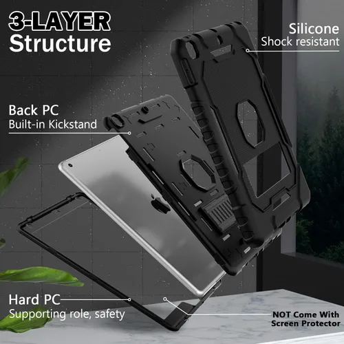 Vista 5 de ZoneFoker Funda para iPad de 9ª/8ª/7ª generación 2021/2020/2019 (10.2 pulgadas), Resistente de Servicio Pesado Grado Militar a Prueba de Golpes