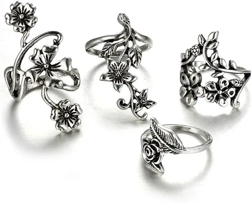 Vista 2 de Juego de 4 anillos vintage bohemios para mujer plata talla única