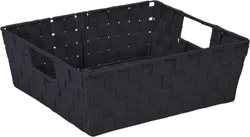 Vista 2 de Simplify Cesta rectangular de acero aleado de 15 x 13 x 5 pulgadas con 2 asas de transporte integradas, color negro