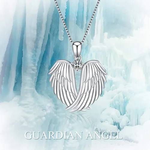 Vista 5 de YFN Collar de alas de ángel de plata de ley 925 con colgante de alas de ángel guardián collar de piedra natal para mujeres y niñas joyería de Navidad