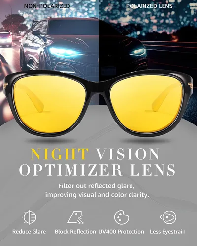 Vista 6 de LVIOE Lentes de conducción nocturna para mujeres y hombres, antirreflejos, polarizados, amarillos, lentes de visión nocturna para la noche, LN2317