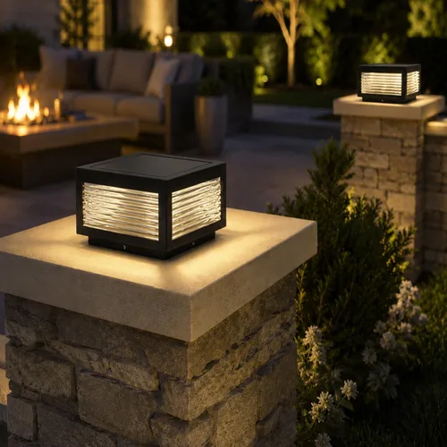 Vista 2 de Luces solares para postes al aire libre, 7.9 pulgadas, luz cuadrada de columna grande con control remoto [S] 7.9"×6.3