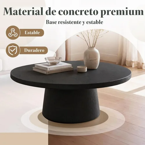 Vista 8 de CIMOTA Mesa de centro moderna de travertino, mesa central redonda de hormigón con aspecto de piedra de hormigón con base de pedestal estable