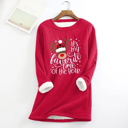 Vista 4 de Ropa interior térmica para mujer, sudadera de invierno cálida con forro polar y cuello redondo, sudadera de descanso