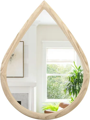 Vista 8 de Espejo de lágrima con marco de madera, espejos negros para colgar en la pared, pequeños espejos decorativos ovalados, espejo único ovalado
