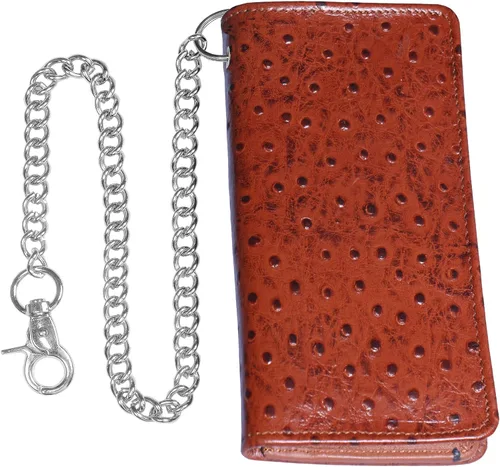 Vista 10 de CLASSIC - Cartera con cadena de motocicleta para hombre, piel auténtica Anilina Negro