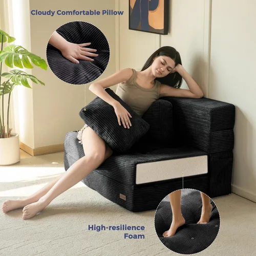 Vista 7 de MAXYOYO - Sofá cama convertible, sofá biplaza plegable con almohada, 4 en 1, sofá plegable copetudo, sofá de espuma para el suelo, silla perezosa