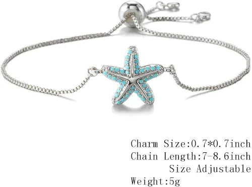 Vista 2 de NEWBUY Pulsera de moda con diseño de estrella de mar de mar para mujer, niña, color turquesa
