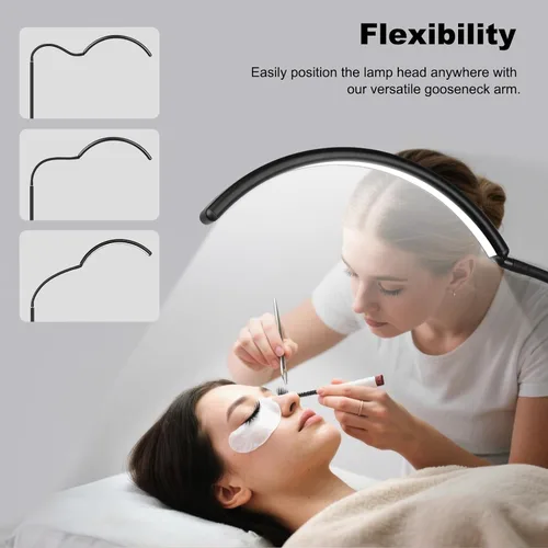 Vista 3 de Luz de Piso LED Media Luna - Lámpara Profesional Sin Sombras, Ajustable para Técnicas de Pestañas, Esteticistas y Tatuadores Extensiones