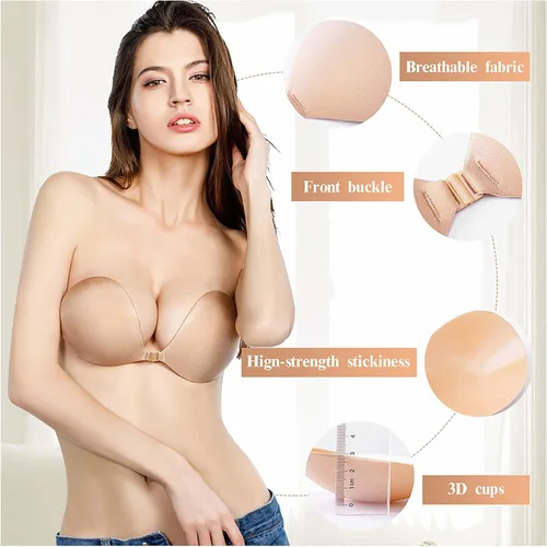 Vista 2 de Rose Charel Sujetadores adhesivos para mujer sin espalda adhesivos invisibles con efecto push up 2 pares de sujetadores mágicos reutilizables sin