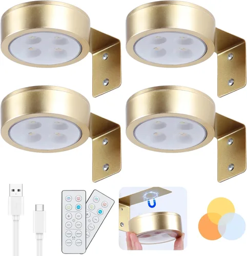 Vista 18 de Paquete de 2 luces inalámbricas para cuadros de pared, luz para cuadros recargable que funciona con batería con control remoto, luz regulable