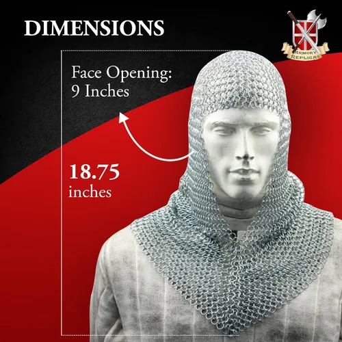 Vista 6 de Armory Replicas Armadura medieval Coif de Chainmail, 18.75 pulgadas