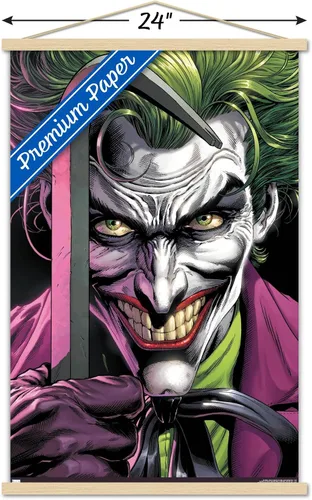 Vista 3 de Trends International DC Comics The Joker - Póster de pared con barra de palanca, 22.37 x 34.00 pulgadas, paquete de impresión premium y colgador