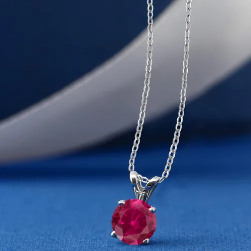 Vista 197 de Gem Stone King Collar con colgante solitario de plata de ley 925 de 0.236 in con piedra natal redonda Collar de 4 puntas para mujer Con cadena