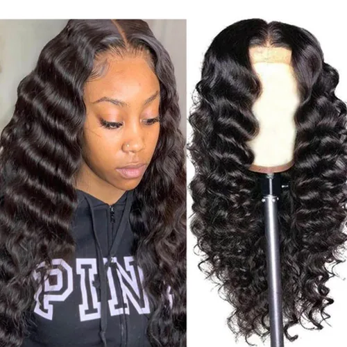 Vista 9 de Pelucas sueltas de cabello humano ondulado profundo con encaje frontal, prearrancado, pelucas de encaje frontal de 13 x 4 para mujeres negras