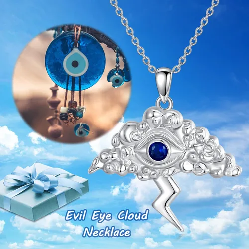 Vista 4 de PROESS Regalos de Navidad, collar con dije de amuleto de plata de ley con dije de mal de ojo, estrella de David, collar con dije de amuleto