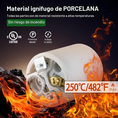 Vista 2 de Enchufe de luz E26,Soporte de lámpara de enchufe de bombilla de tornillo Medimun estándar,Enchufe de luz de porcelana con fijación de tornillo
