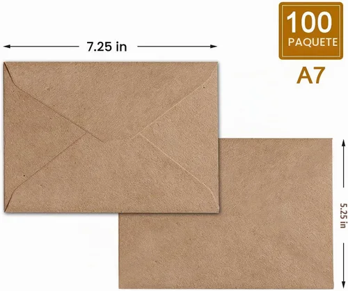 Vista 2 de Paquete de 100 sobres para invitación, sobres de invitación de papel kraft marrón utilizados para tarjetas utilizadas para bodas, invitaciones, baby