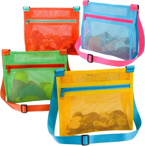 Vista 10 de MUYIZI Bolsa de playa de malla para recoger conchas, paquete de 3, bolsas de concha para playa, bolsas de concha de mar para recoger conchas, bolsa
