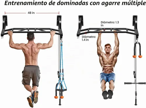 Vista 2 de SELEWARE Barra de dominadas de alta resistencia de 48 pulgadas, soporte de pared, barra multifunción con sistema de polea de cable de gimnasio