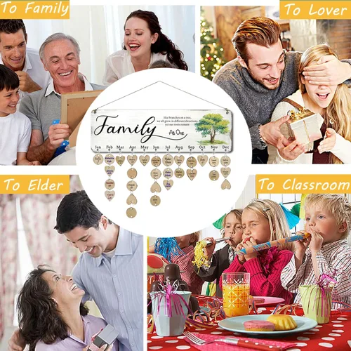 Vista 6 de Regalos de cumpleaños para mamá y abuela, calendario de madera con placa de recordatorio de cumpleaños familiar para colgar en la pared, presente A.
