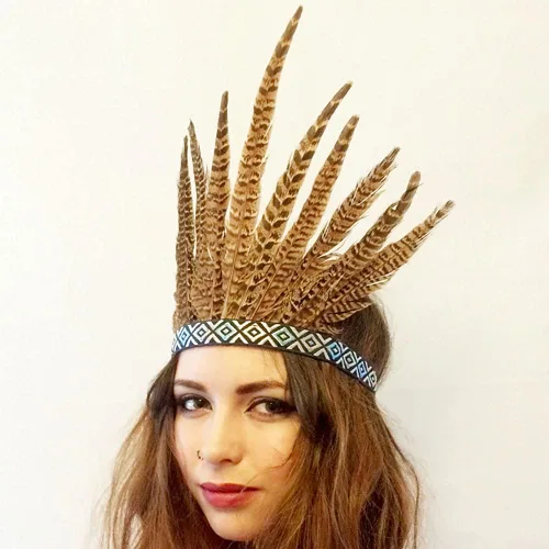 Vista 3 de ESH7 Diadema de plumas de faisán burlesque tocado de corona de Mardi Gras disfraz de carnaval para mujer fiesta caribeña talla M