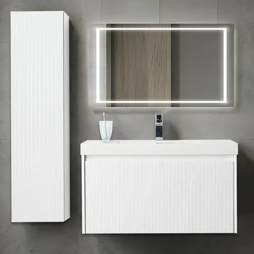 Vista 32 de Blossom Lavabo de baño de 20 pulgadas con tocador, todo en madera montado en la pared, gabinete flotante de baño con tocador con fregadero