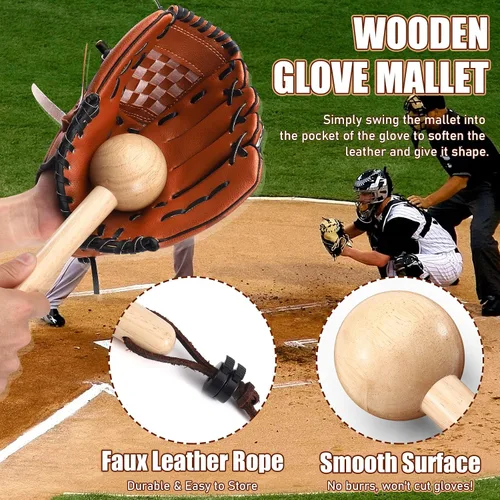 Vista 4 de TOBWOLF Kit de 10 guantes de béisbol para atrapadores adultos y jóvenes, guantes de béisbol, mazo, guantes de béisbol, martillo de madera