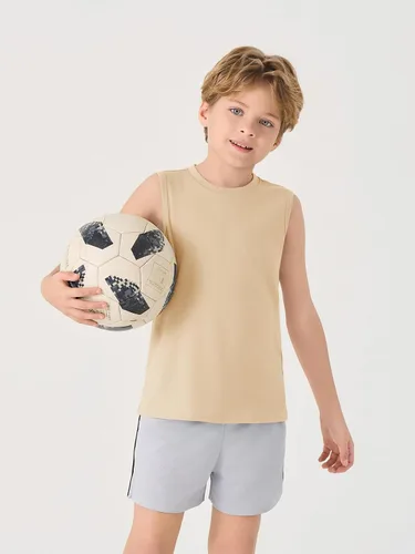Vista 5 de Haloumoning Camisetas deportivas sin mangas con cuello redondo para niños de 5 a 14 años Albaricoque