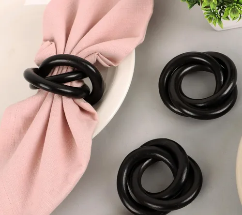 Vista 9 de Juego de 12 Servilleteros de Madera de Tres Anillos - Abrazaderas Portaservilletas para Decoración de Mesa de Comedor - Anillos Rústicos Modernos