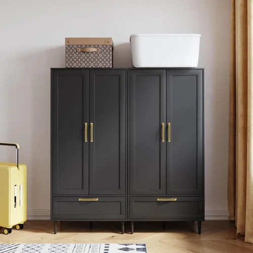Vista 6 de Armario Morden para dormitorio, armario con barra para colgar, 60 pulgadas, 2 puertas, para ropa con cajones, armario de almacenamiento Morden, Negro