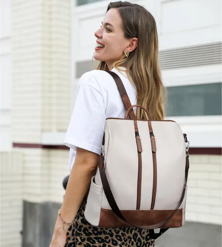 Vista 18 de CLUCI - Mochila de cuero para mujer, convertible, grande, para viajar, de diseñadora, moda, casual, bolso de hombro universitario
